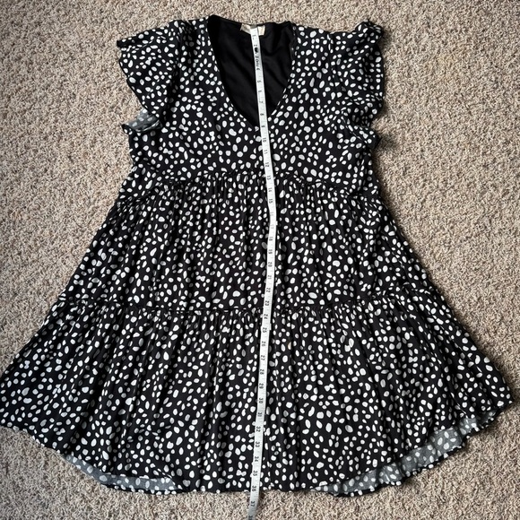 Altar'd State Black & White Rayon Spotted Tier Babydoll Mini Dress Women's Large - Picture 9 of 10